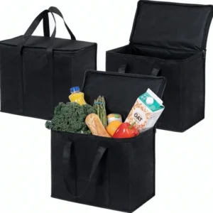 Bolsa térmica de compra tipo caja, conjunto negro de bolsas de compra