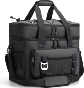Bolsa térmica de dos secciones con bolsillo modular, bolsa negra con bolsillo desmontable