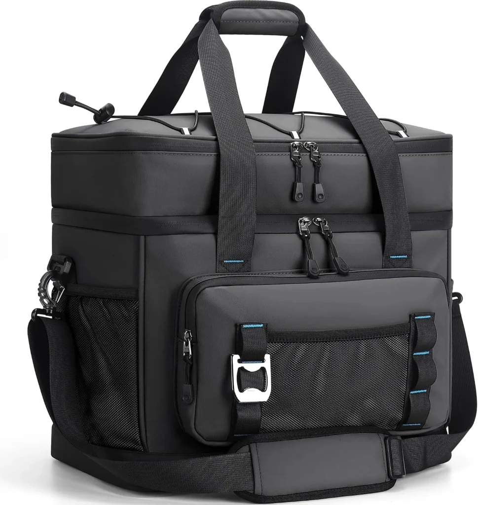 Bolsa térmica de dos secciones con bolsillo modular, bolsa negra con bolsillo desmontable