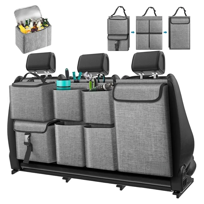 Detachable Pocket Rear Seat Organizer, grey detachable pockets