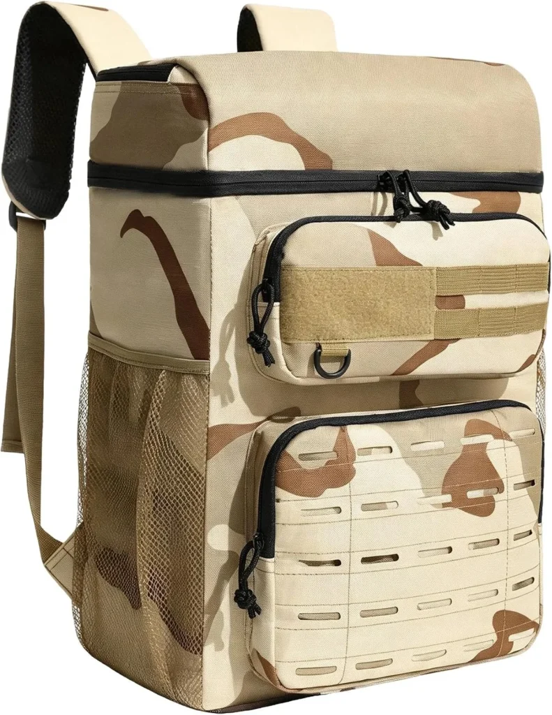 Mochila térmica utilitaria con tapa de solapa, mochila de camuflaje desértico