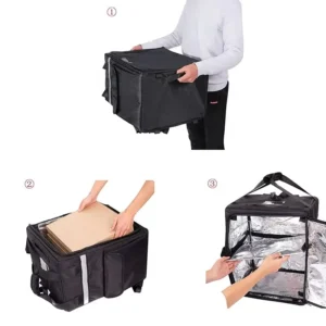 Food Delivery Backpack, opening and food container use
