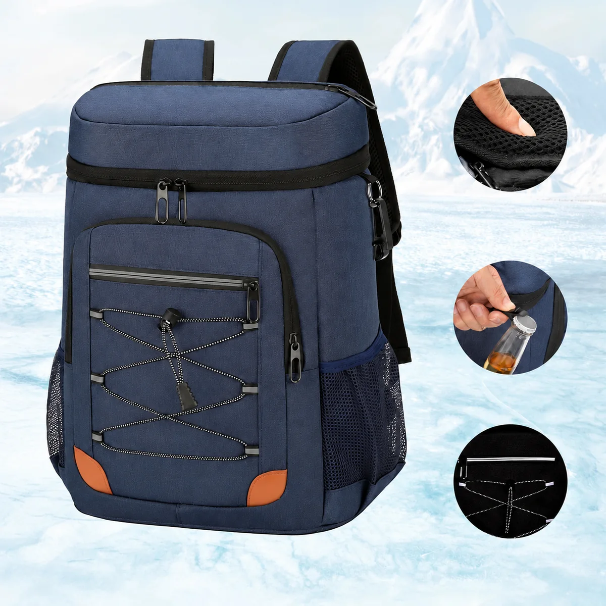 Mochila térmica azul marino con cordón frontal
