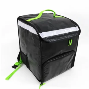 Black green front loading delivery backpack