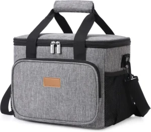 Bolsa térmica para comida con bolsillo frontal, bolsa térmica gris con bolsillo frontal