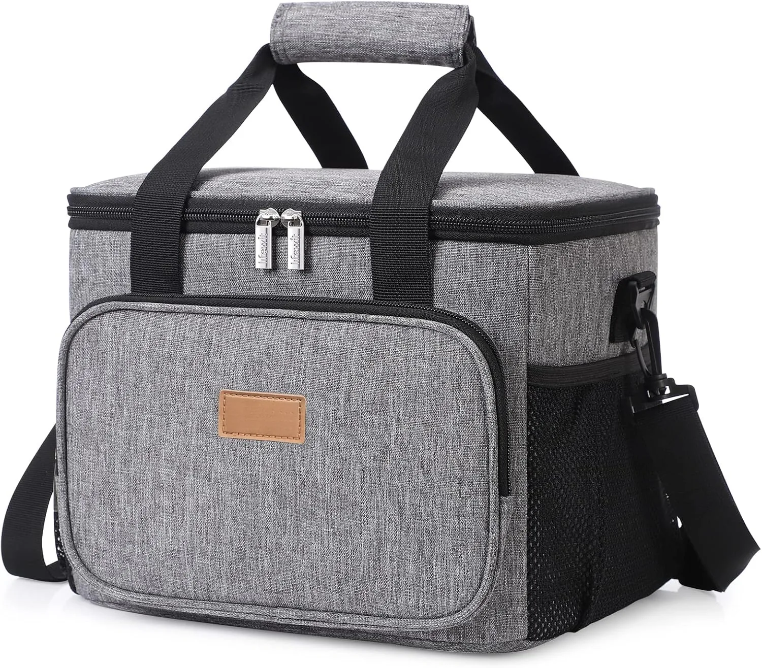 Bolsa térmica para comida con bolsillo frontal, bolsa térmica gris con bolsillo frontal