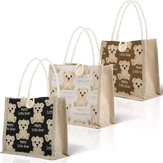 Bolsas de regalo de yute con estampado de osos