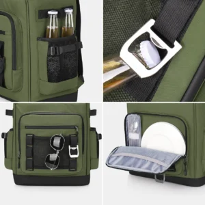 Mochila térmica con cierre enrollable, bolsillo y abrebotellas