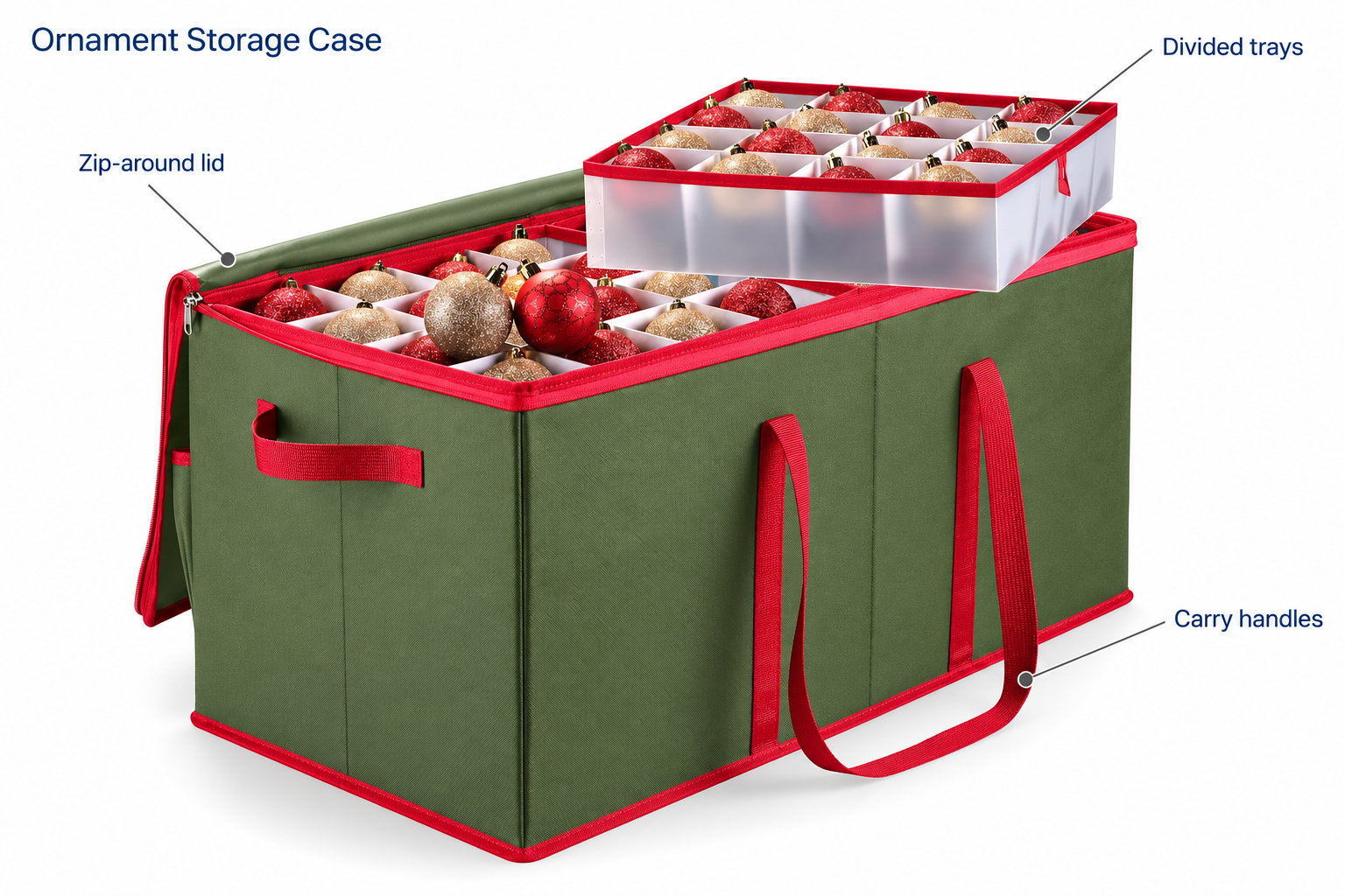 Divided-Tray Ornament Storage Case