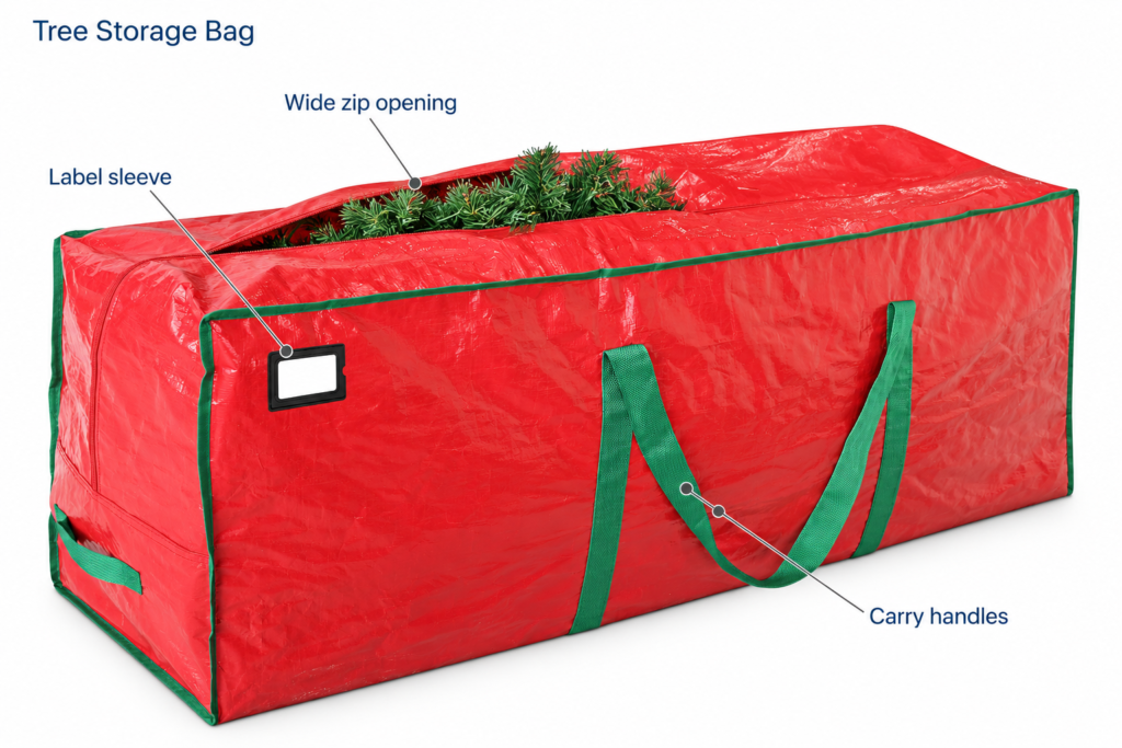 Red Christmas Tree Storage Bag — Wide zip opening, Carry handles, Label sleeve