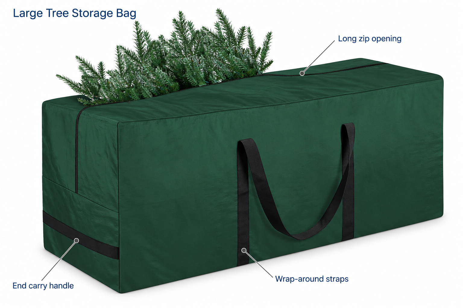 Bolsa verde para árboles de Navidad con correas envolventes