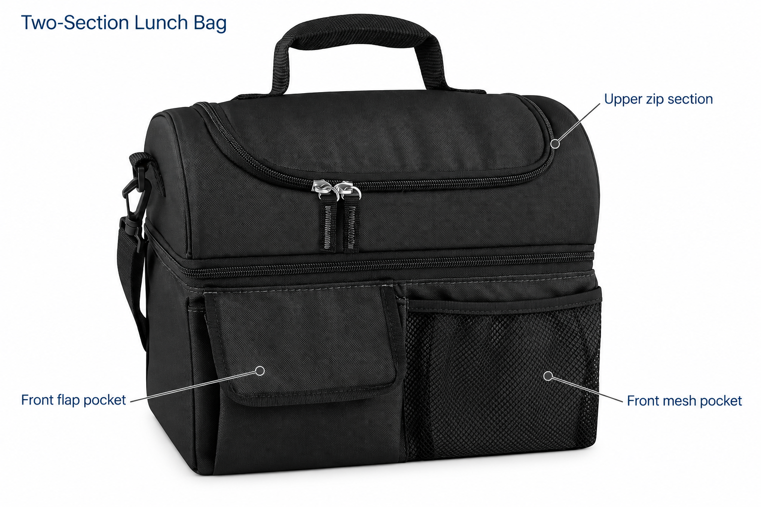 Bolsa para comida de dos secciones con bolsillos frontales