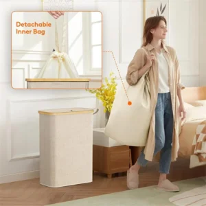 Single Compartment Framed Laundry Hamper, removable bag in use