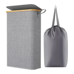 Single Compartment Framed Laundry Hamper, grey hamper and inner bag