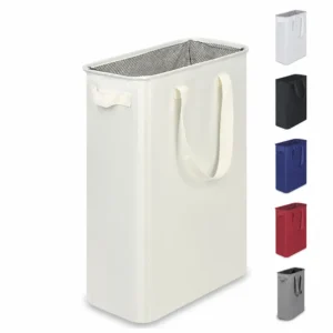 Cream slim drawstring hamper