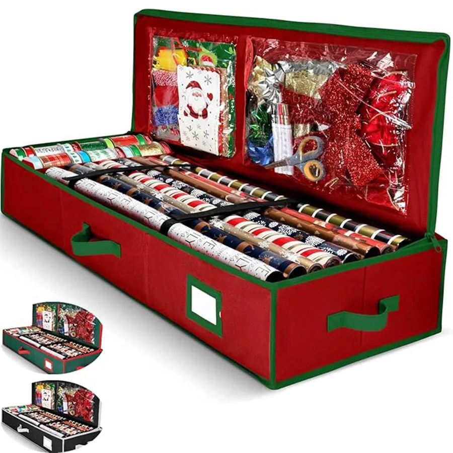 Structured Gift Wrap Storage Case, open wrap storage case