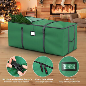 Bolsa verde para guardar árboles de Navidad — imagen de la fuente original; referencia de construcción y color