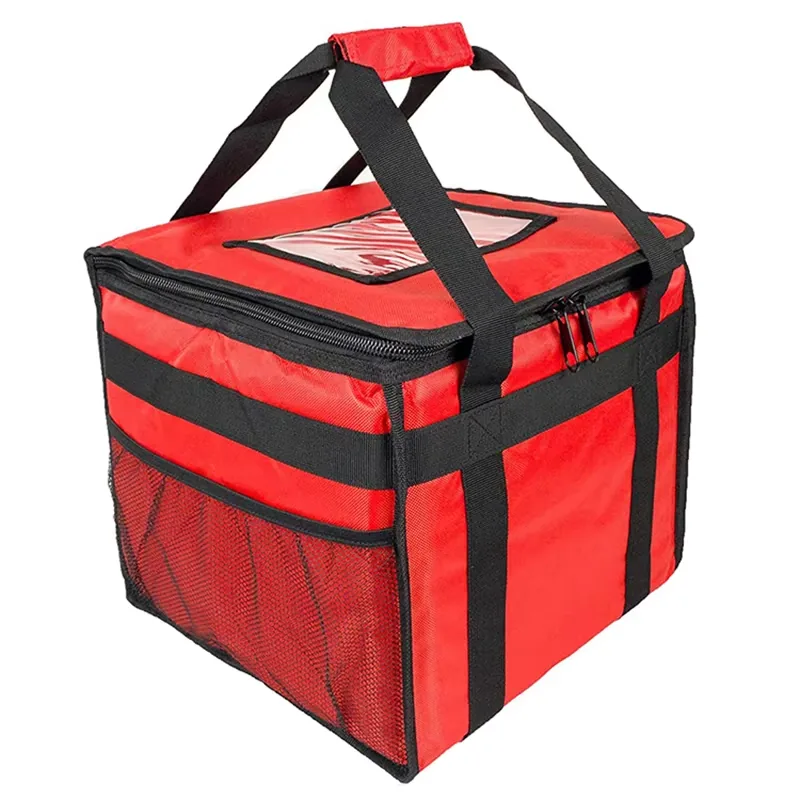 Bolsa térmica alta de reparto con cintas, bolsa térmica roja alta de reparto