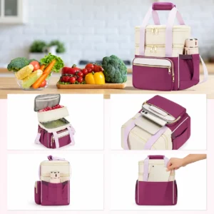 Bolsa para comida de dos niveles, bolsillos y compartimentos abiertos