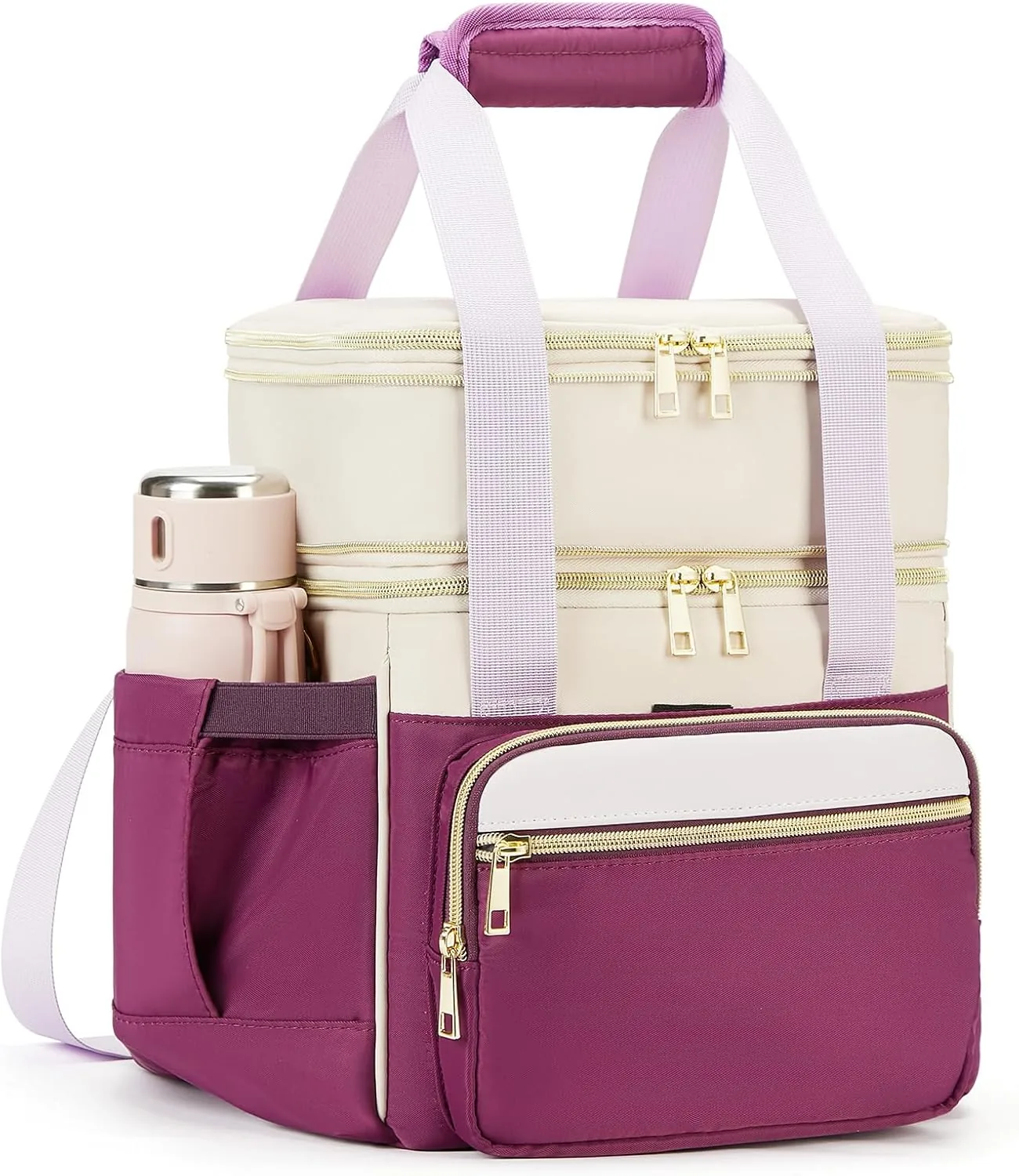 Bolsa para comida de dos niveles, bolsa morada de dos niveles