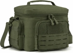 Bolsa térmica para comida verde oliva con cintas frontales