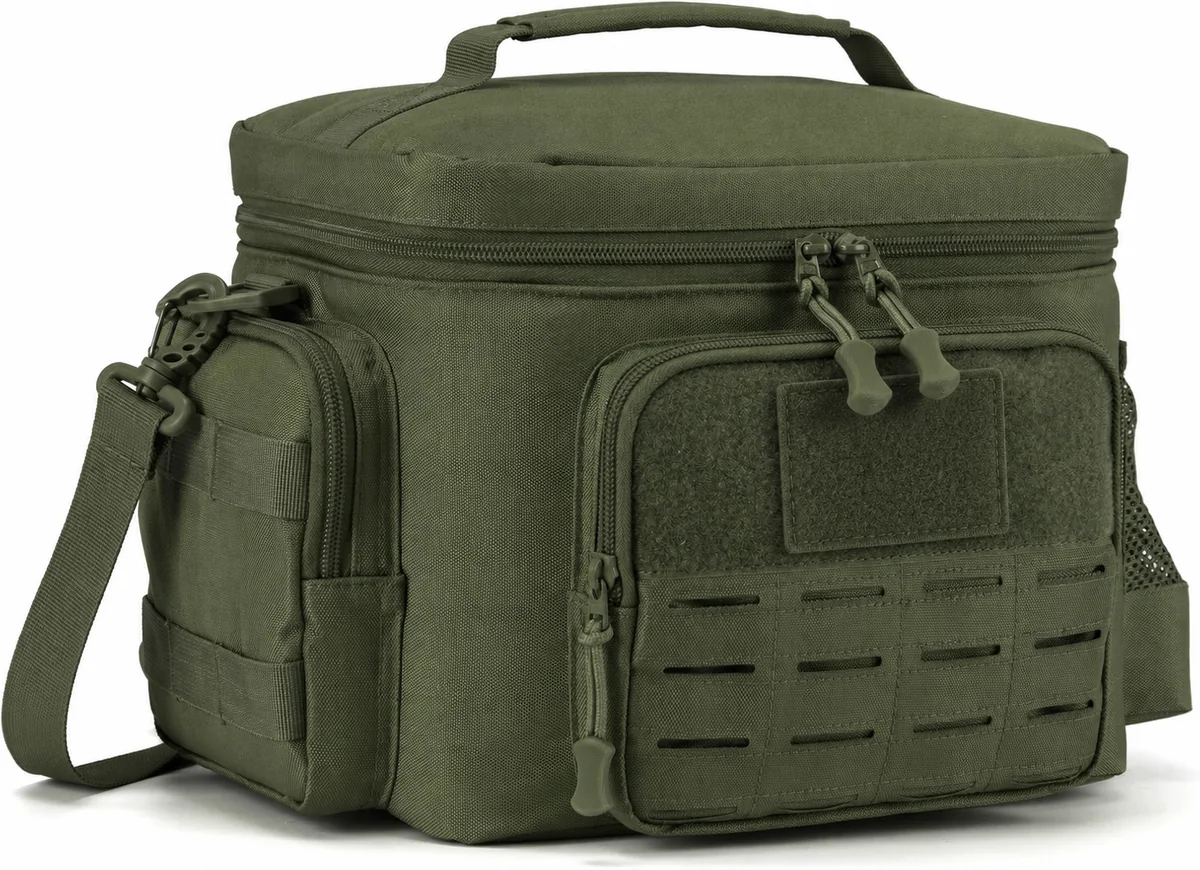 Bolsa térmica para comida verde oliva con cintas frontales